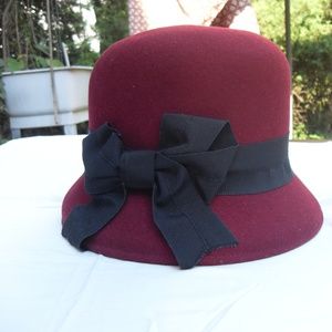 Burgundy Bow Wool Cloche Hat Frank Olive Branch